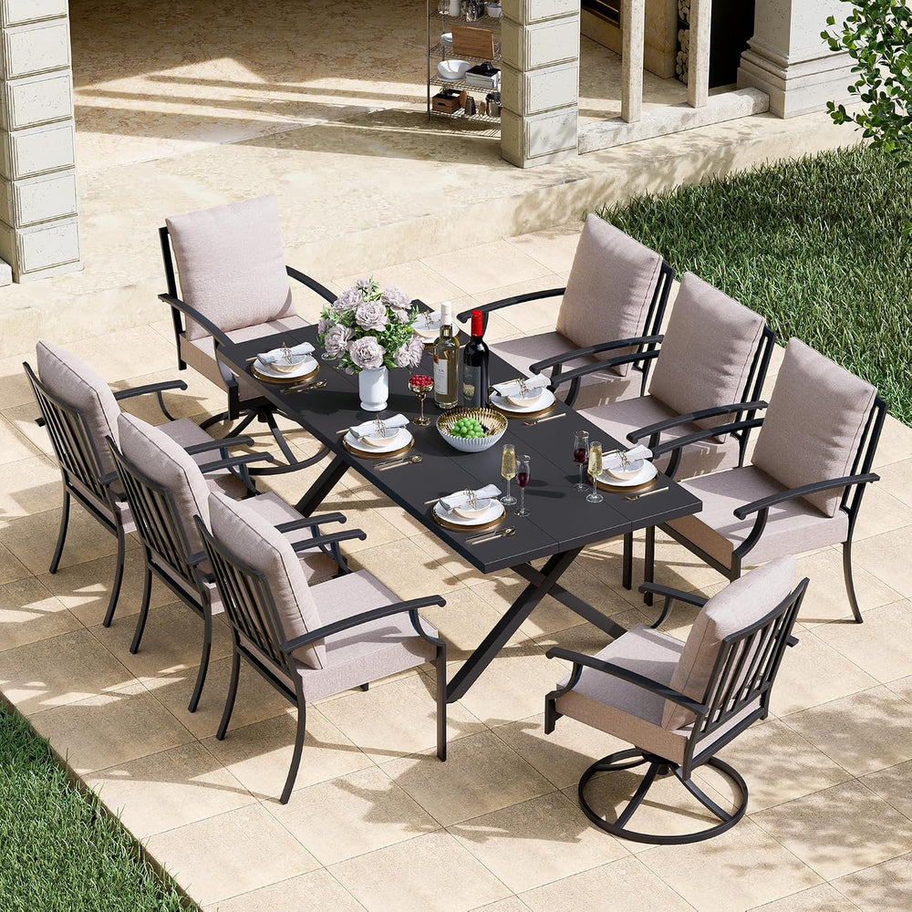 9 Piece Patio Table and Chairs Set for 8 with Umbrella Hole