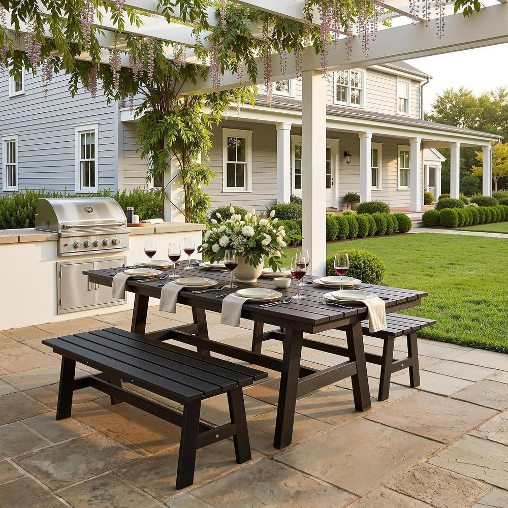 nalone Outdoor Bench, All-Weather HDPE Backless Bench for Porch (Black)