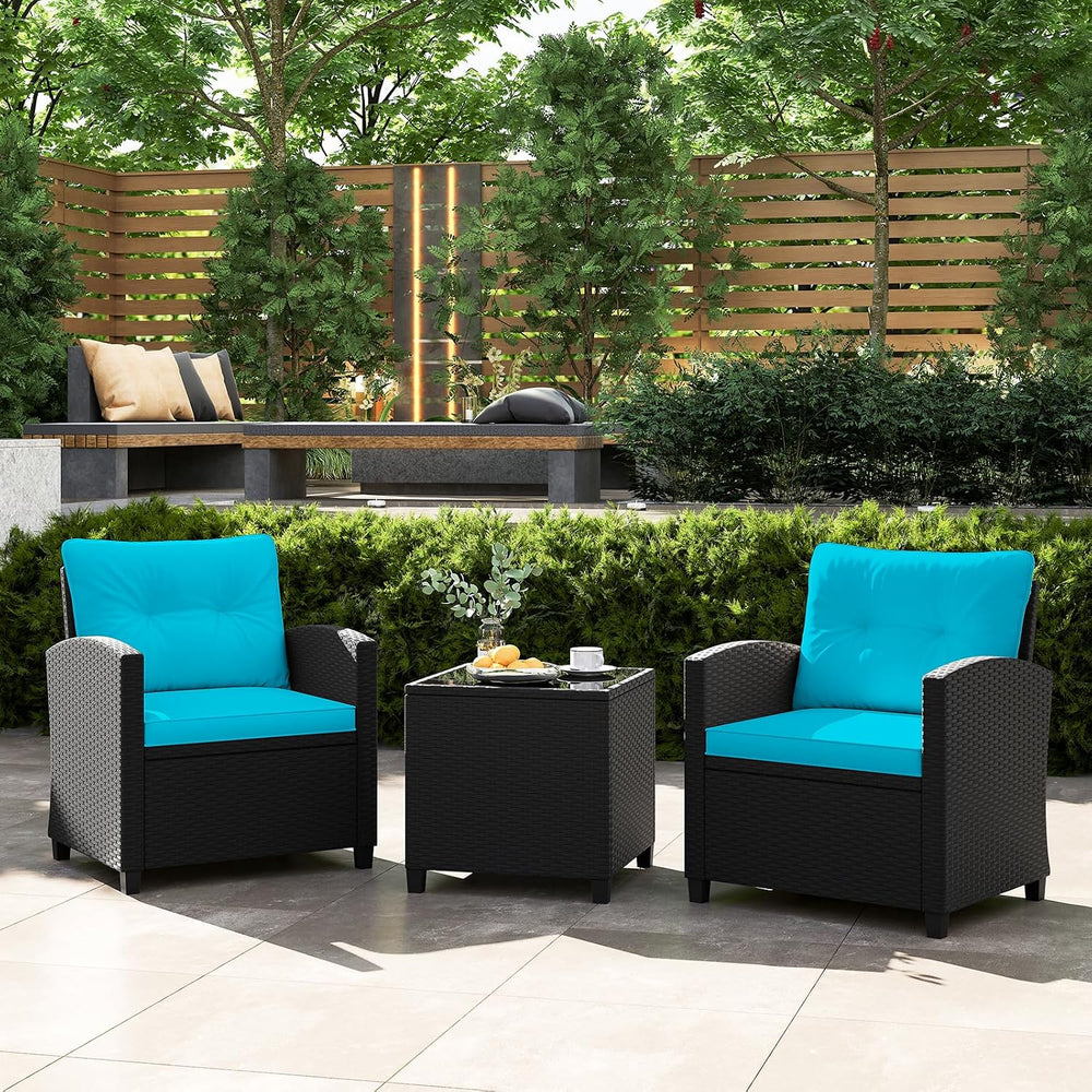 Tangkula 3 Piece Patio Furniture, Rattan Conversation Set w/Soft Seat & B...