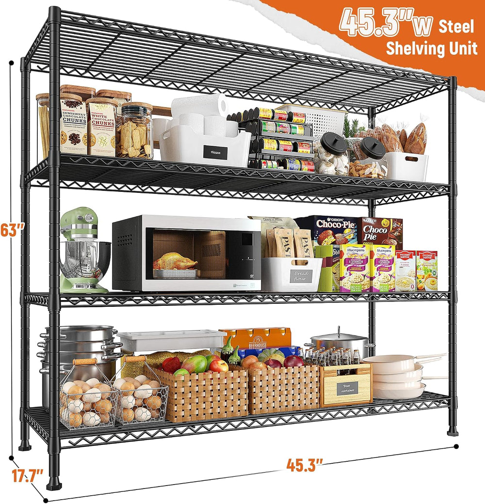 REIBII 4-Tier Storage Shelves 45.3''W Wire Shelving Unit for Pantry G...