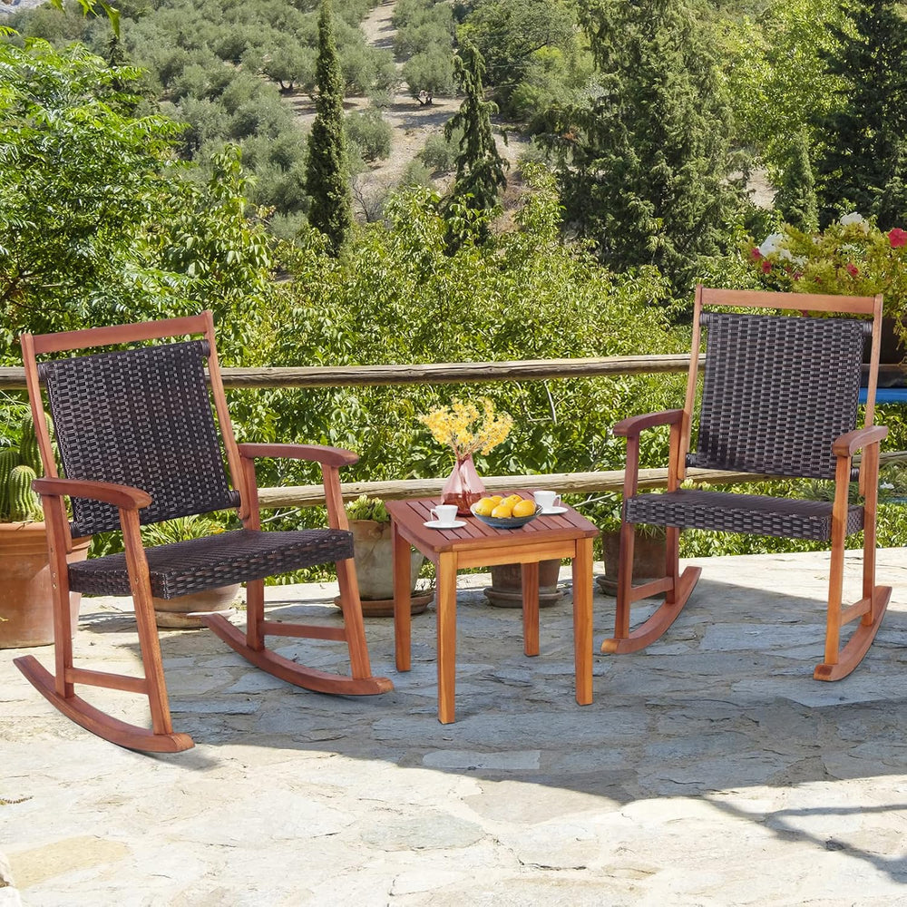 HAPPYGRILL 3 Pieces Rocking Bistro Set Acacia Wood Patio Rocking Chairs with ...