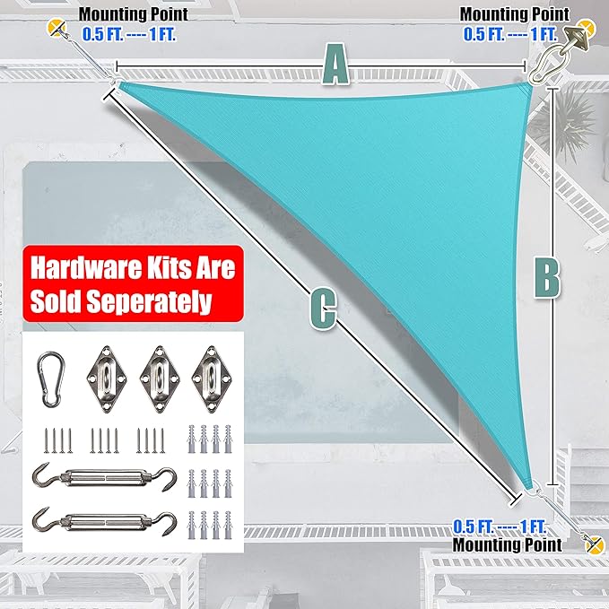 Amgo 20' x 20' x 28.3' Turquoise Right Triangle Sun Shade Sail UP...