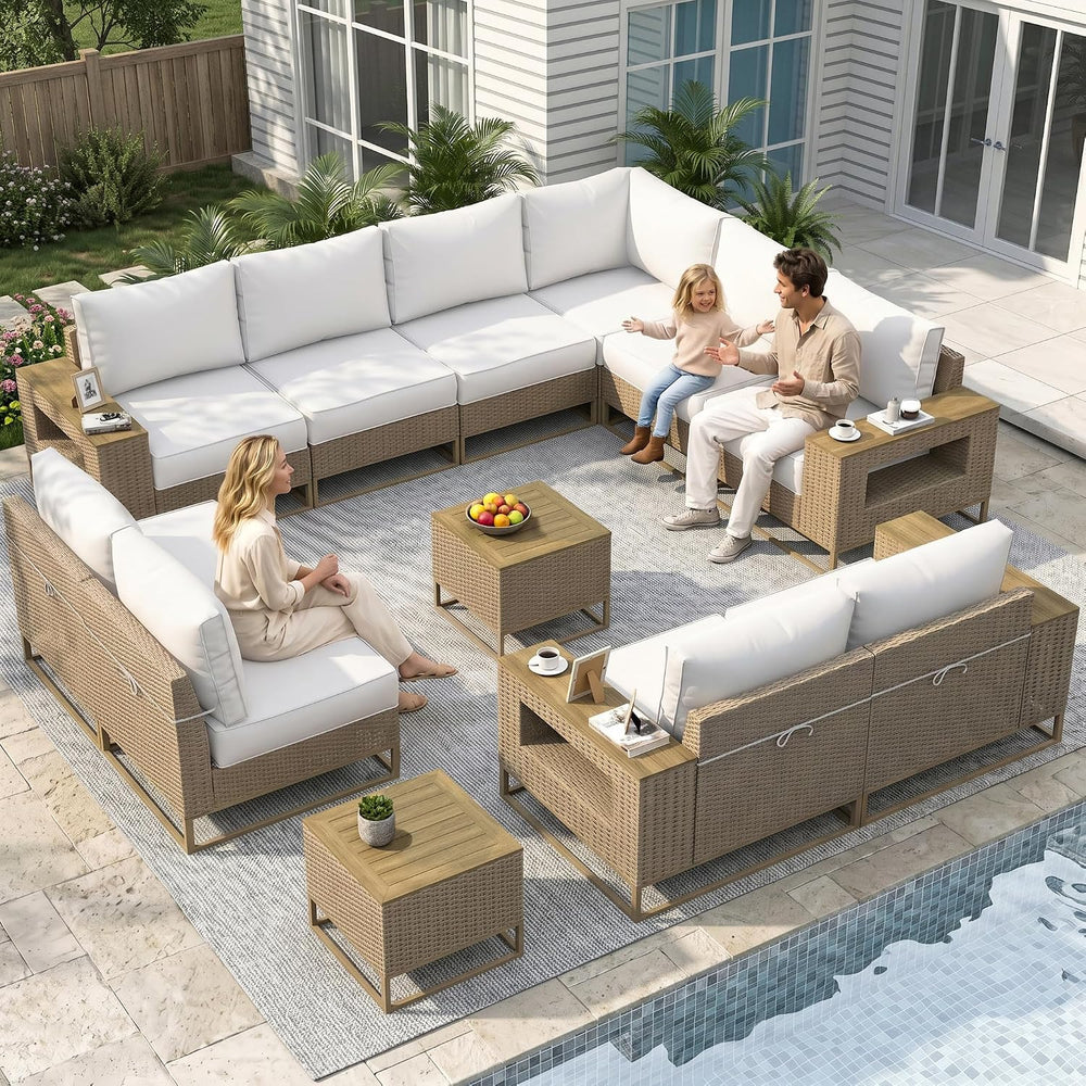 Outdoor Patio Furniture Set, PE Wicker Sectional Sofa with Thick Cushions