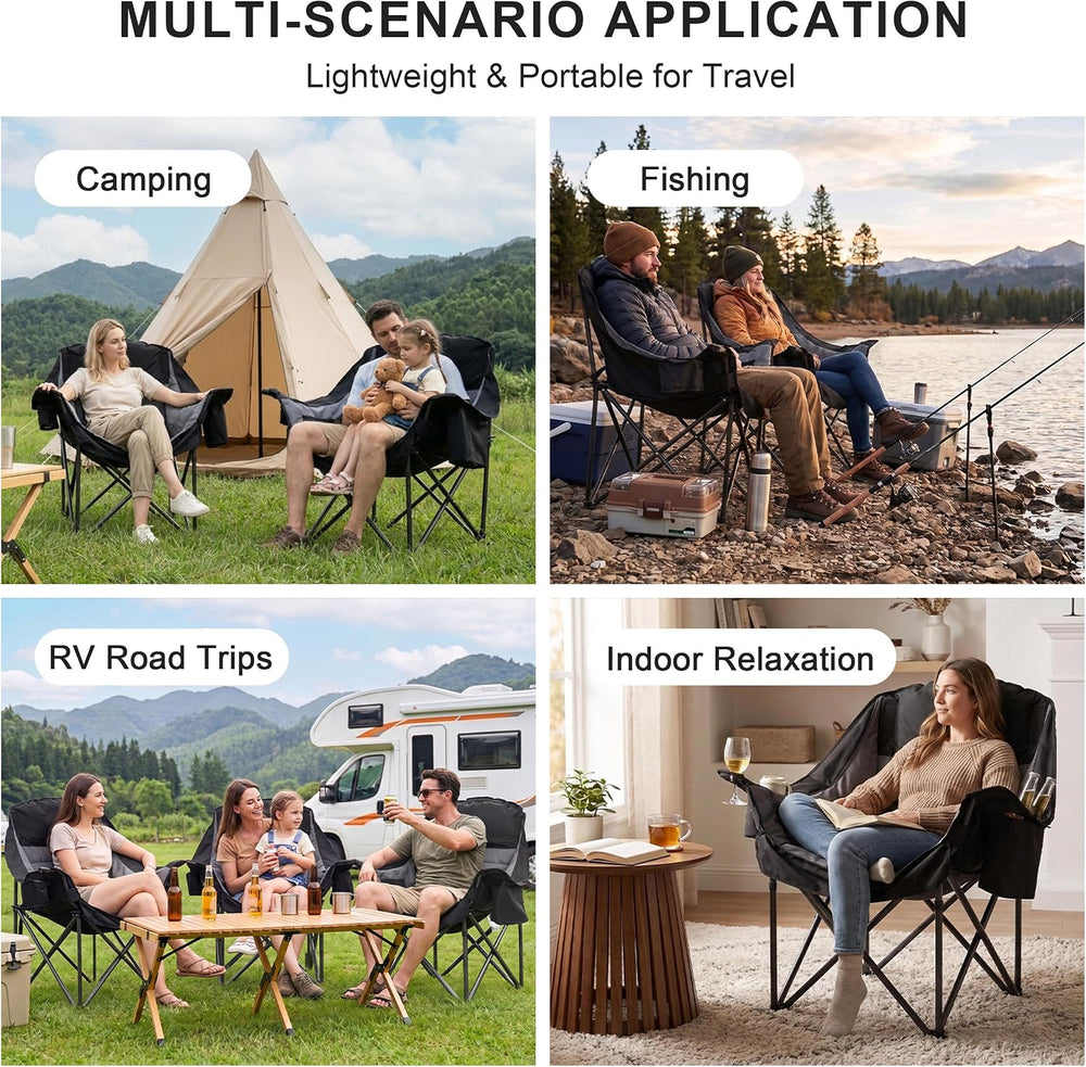 Heavy Duty Padded Camping Chair for Adults, Oversized Outdoor Camping Chair
