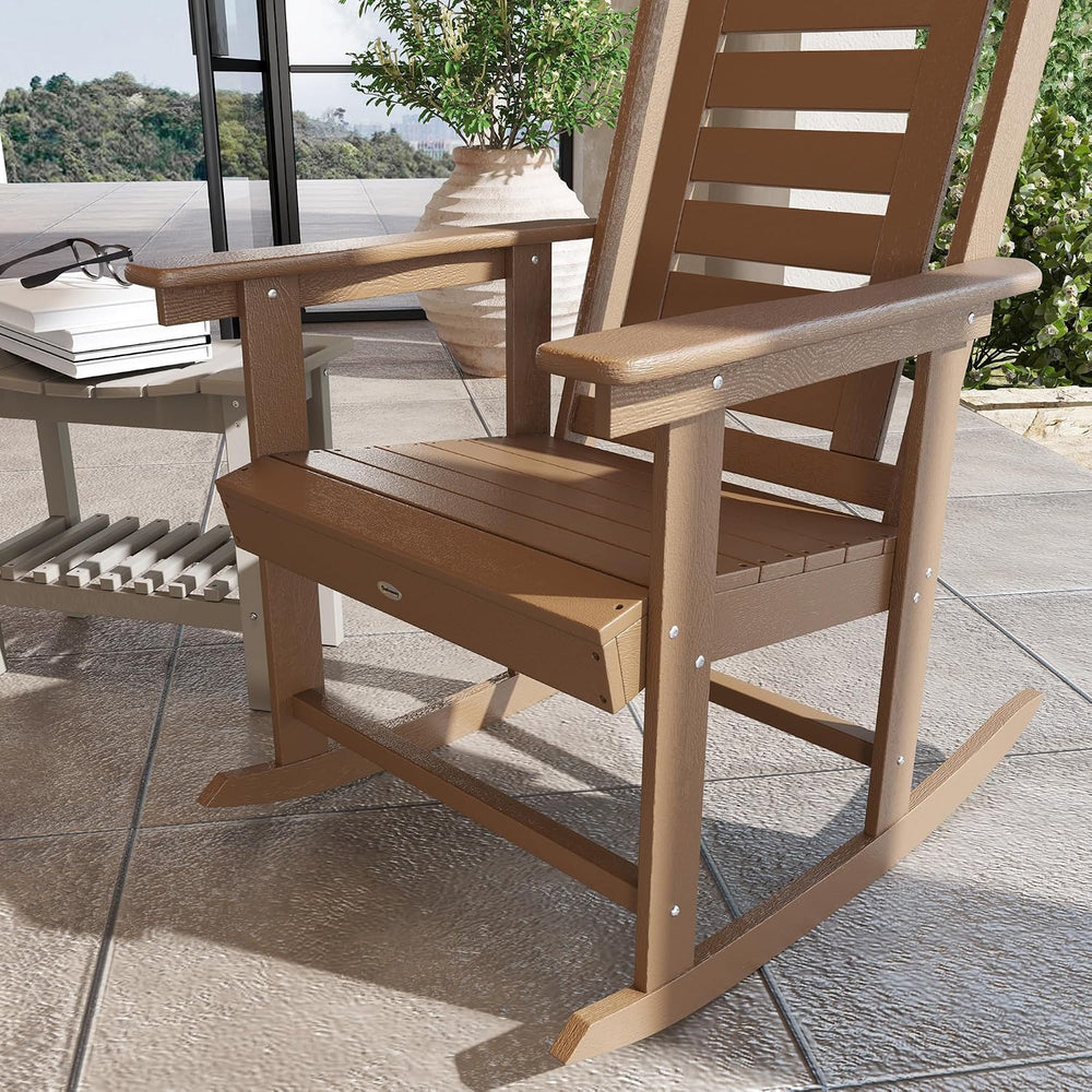 Outsunny Outdoor Rocking Chairs Set of 2 HDPE Patio 28" High Back Brown