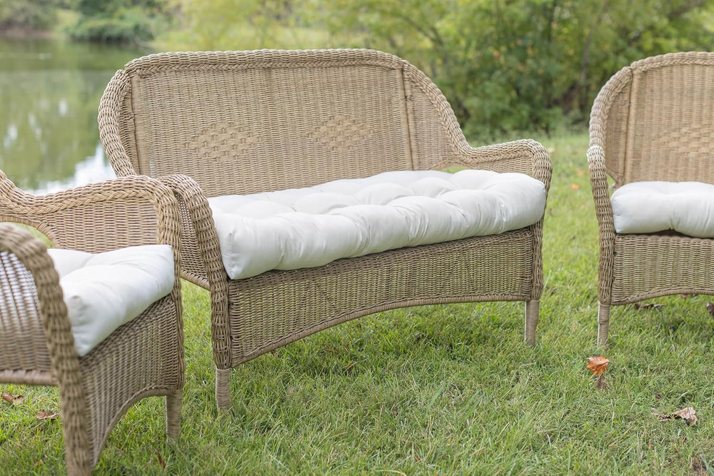 RSH DECOR Sunbrella 3 Piece Wicker Tufted Loveseat Set, Outdoor Pillows &...