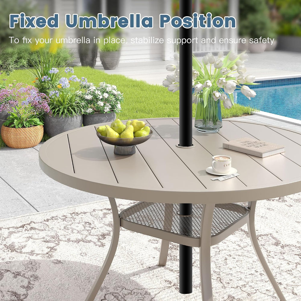 DIFY 7 Pieces Outdoor Patio Dining Set for 6, 47.2" Sandshell Round Dini...