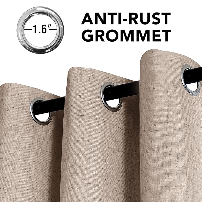 H.VERSAILTEX Linen Curtains 100% Blackout Curtains for Bedroom 63 inch Long F...