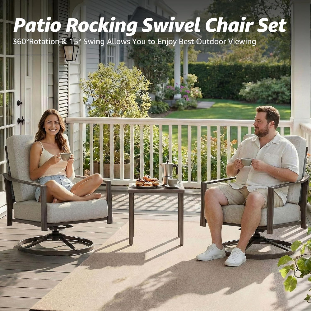 3-Pc Rope Back Swivel Rocker Outdoor Bistro Set, Grey