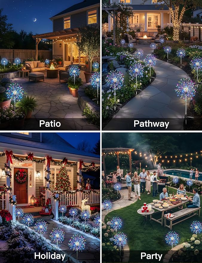 suddus Solar Garden Lights Outdoor Waterproof Decorative, 4Pack 150LED Firewo...