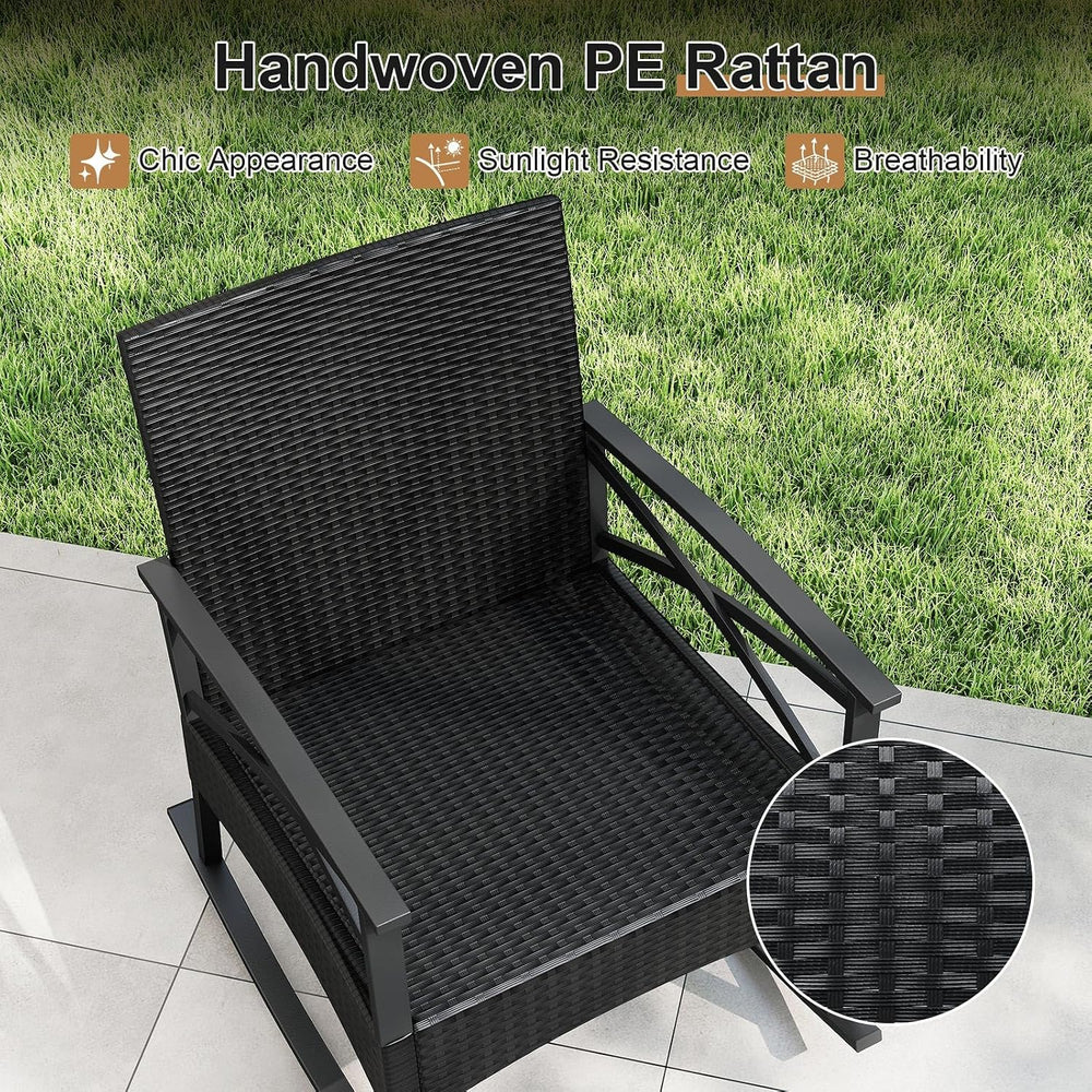 RELAX4LIFE 3-Piece Rattan Patio Rocking Chair Set, 2 Wicker Glider Rocking Ch...