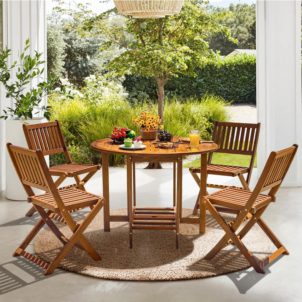 Devoko Acacia Wood Outdoor Patio Folding Table and Chairs Set for 4
