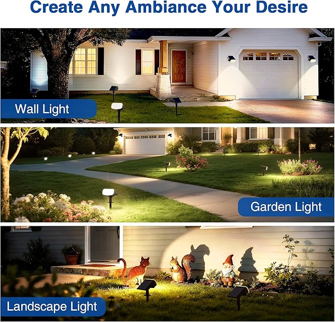 Solar Lights Outdoor Waterproof IP65, Super Bright LED with Lens, 3000K 2 Lig...