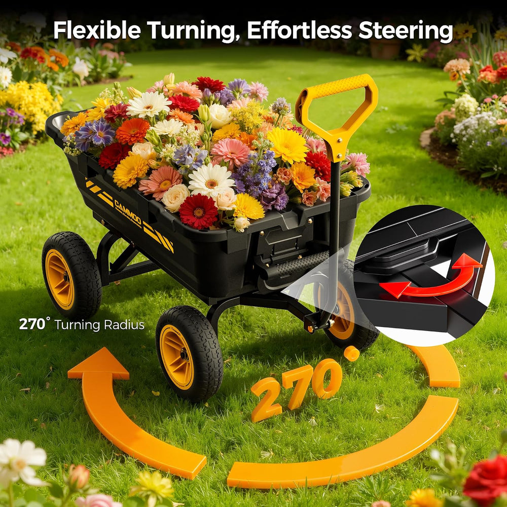 CAMMOO 10-in NO-Flat Tires 900lb Garden Dump Cart Wheelbarrow Garden Wagon