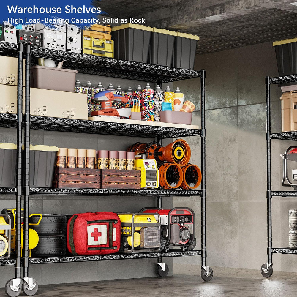 Heavy Duty Shelving, 76.2" H Garage Shelving Unit with Wheels, 4-Tier Ga...