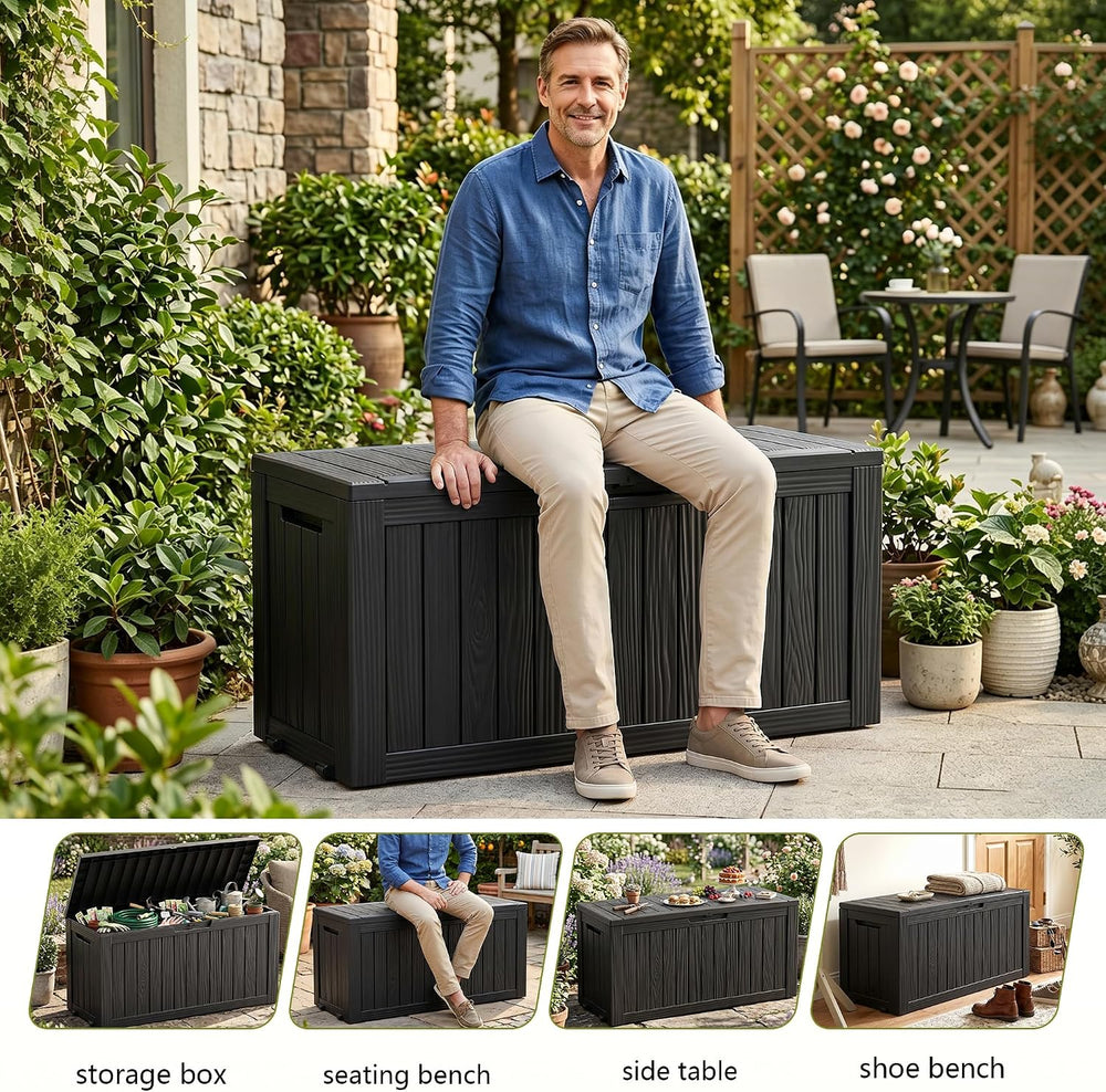 EasyUp 146 Gal Outdoor Storage Box Waterproof Deck Boxes w/Built-in Wheels