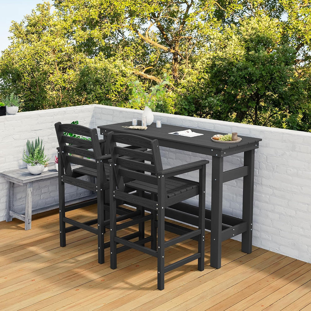 SERWALL Outdoor Bar Set, 2 Adirondack Bar Chairs & Bar Height Table, Black