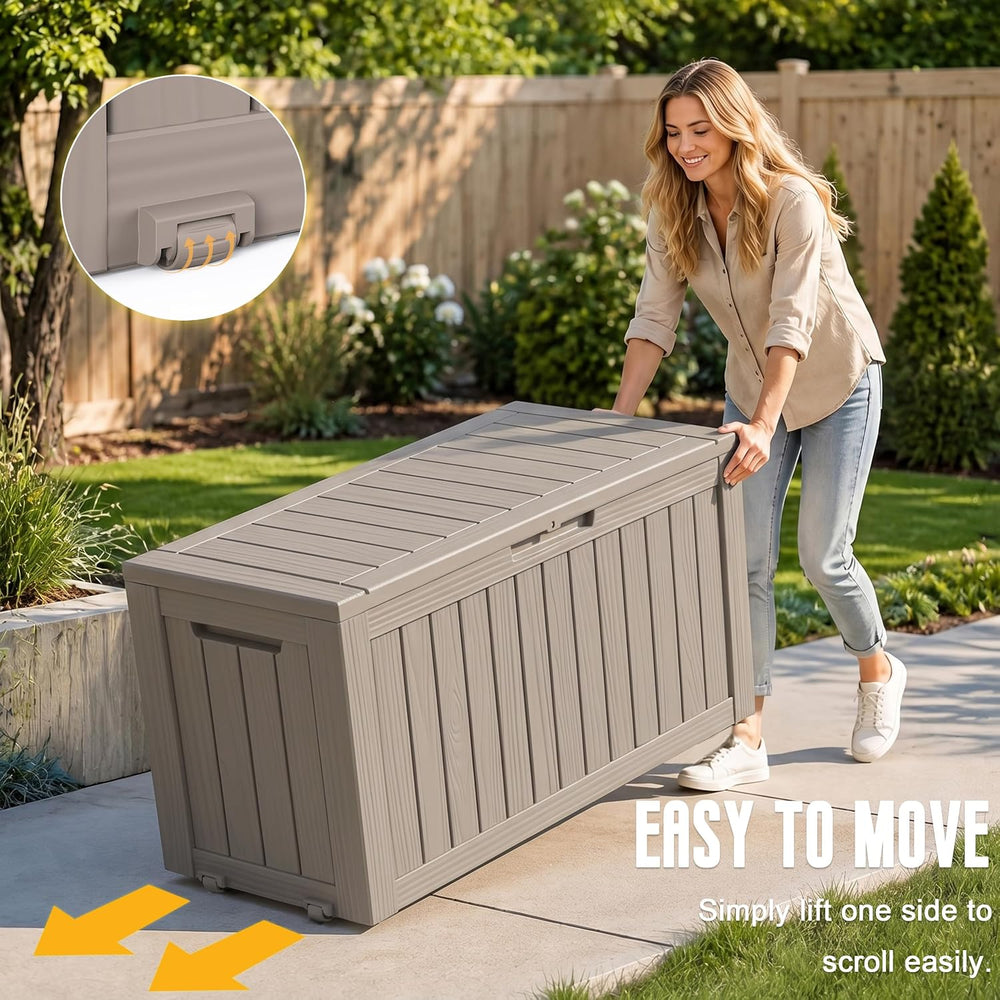 DRATO 135 Gallon Deck Boxes Outdoor Waterproof Storage Box with Wheels