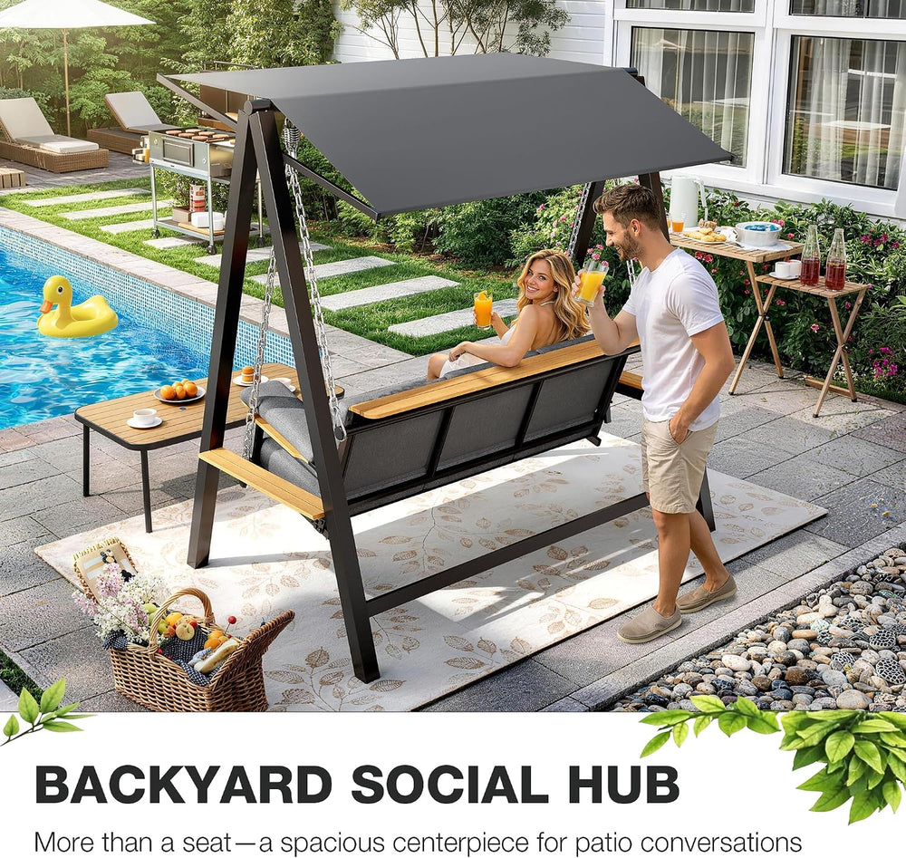 Pamapic 3-4 Seat Porch Swing with Stand, 990 lb Capacity, Black