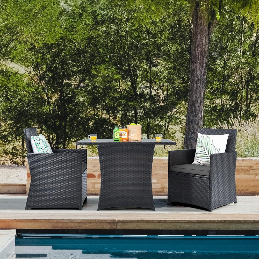 DORTALA Wicker Patio Bistro Set 3 Piece, Outdoor Table and Chairs with Temper...