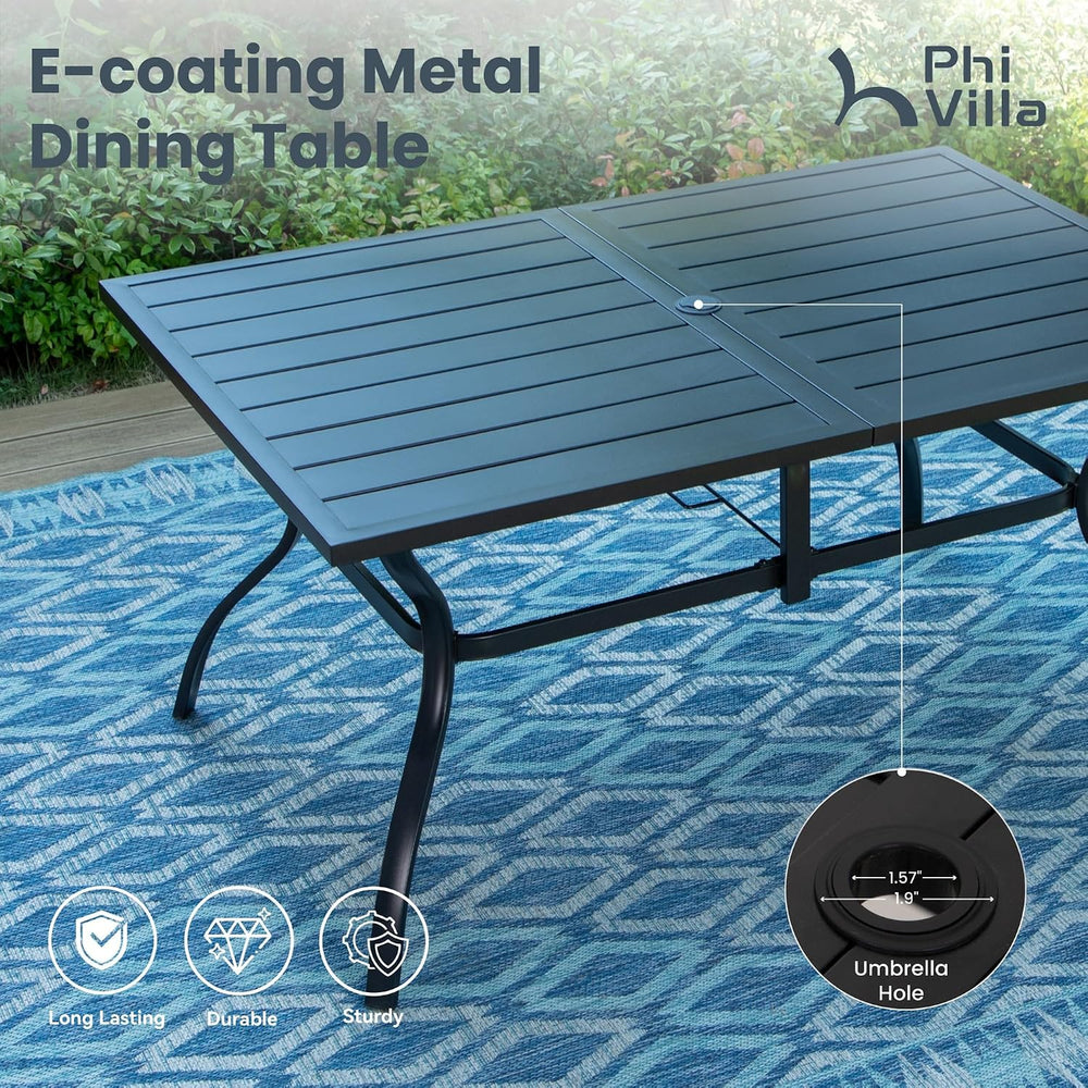 PHI VILLA Outdoor Dining Set for 6, Swivel Mesh Chairs & Metal Table, Grey
