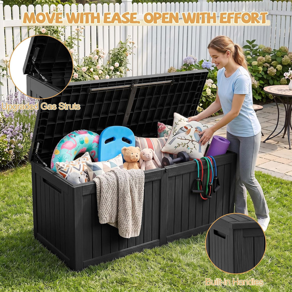 Outdoor Storage Box Waterproof 390 Gal Gen 2 Resin Deck Box Gas Struts