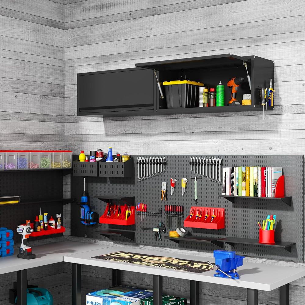Garage Wall Cabinet, 13.8" H Metal Wall Cabinet with Up-Flip Door