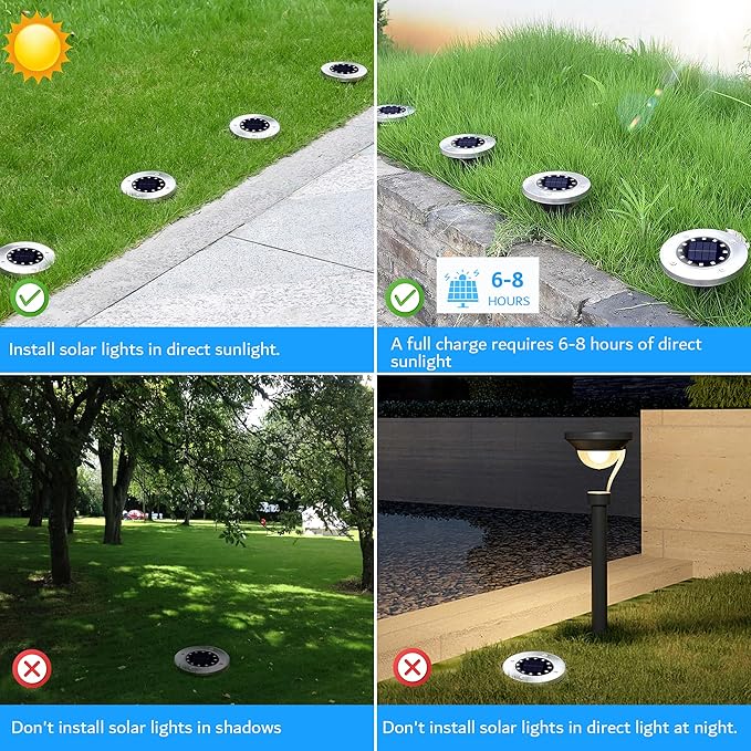 Biling Solar Ground Lights Outdoor 12 Packs, Bright 12 LEDs Solar Lights Outd...