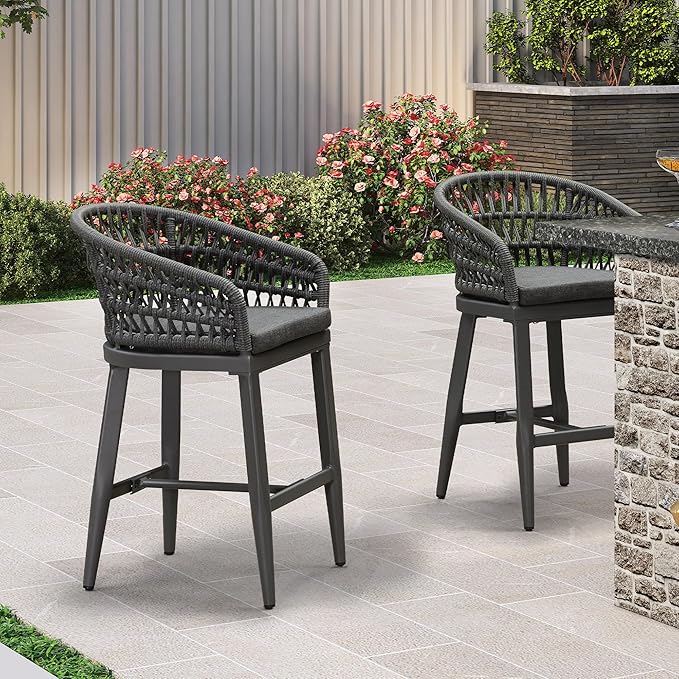 PURPLE LEAF Outdoor Rattan 24" Counter Height Bar Stools Chair Set of 2,...