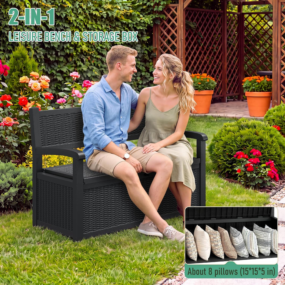 120 Gallon Outdoor Storage Bench, Storage Bench, Deck Box, Black