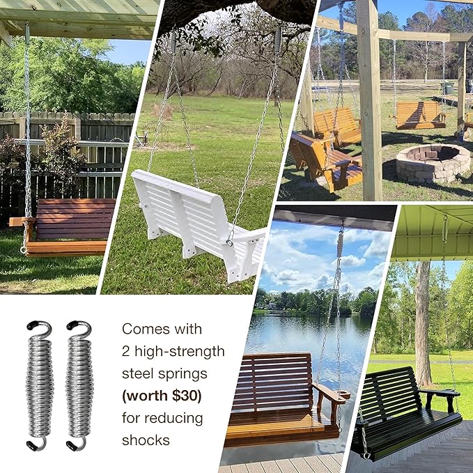 Wooden Porch Swing 2-Seater, High Backrest and Deep Seat, Bench Swing with Cu...