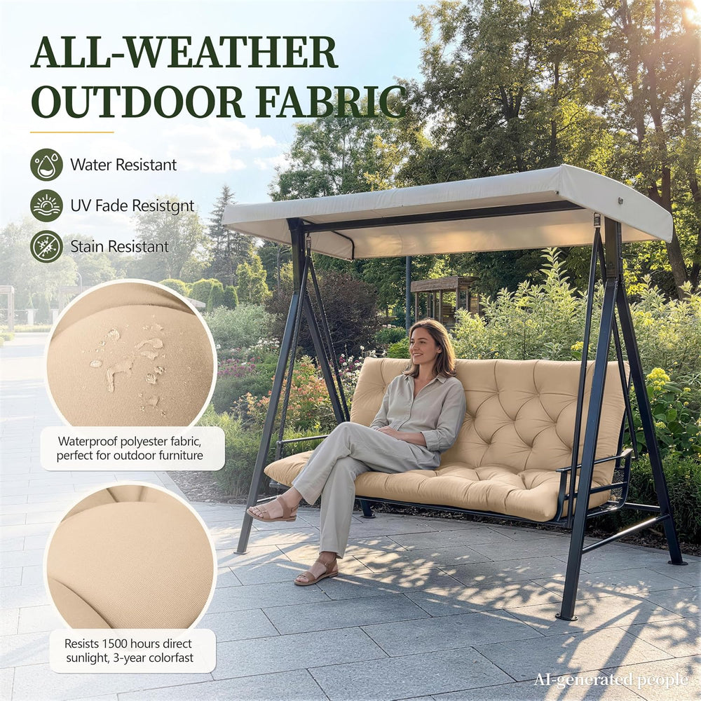 Porch Swing Cushion with Backrest, Waterproof, 40x40x5 in, Sand