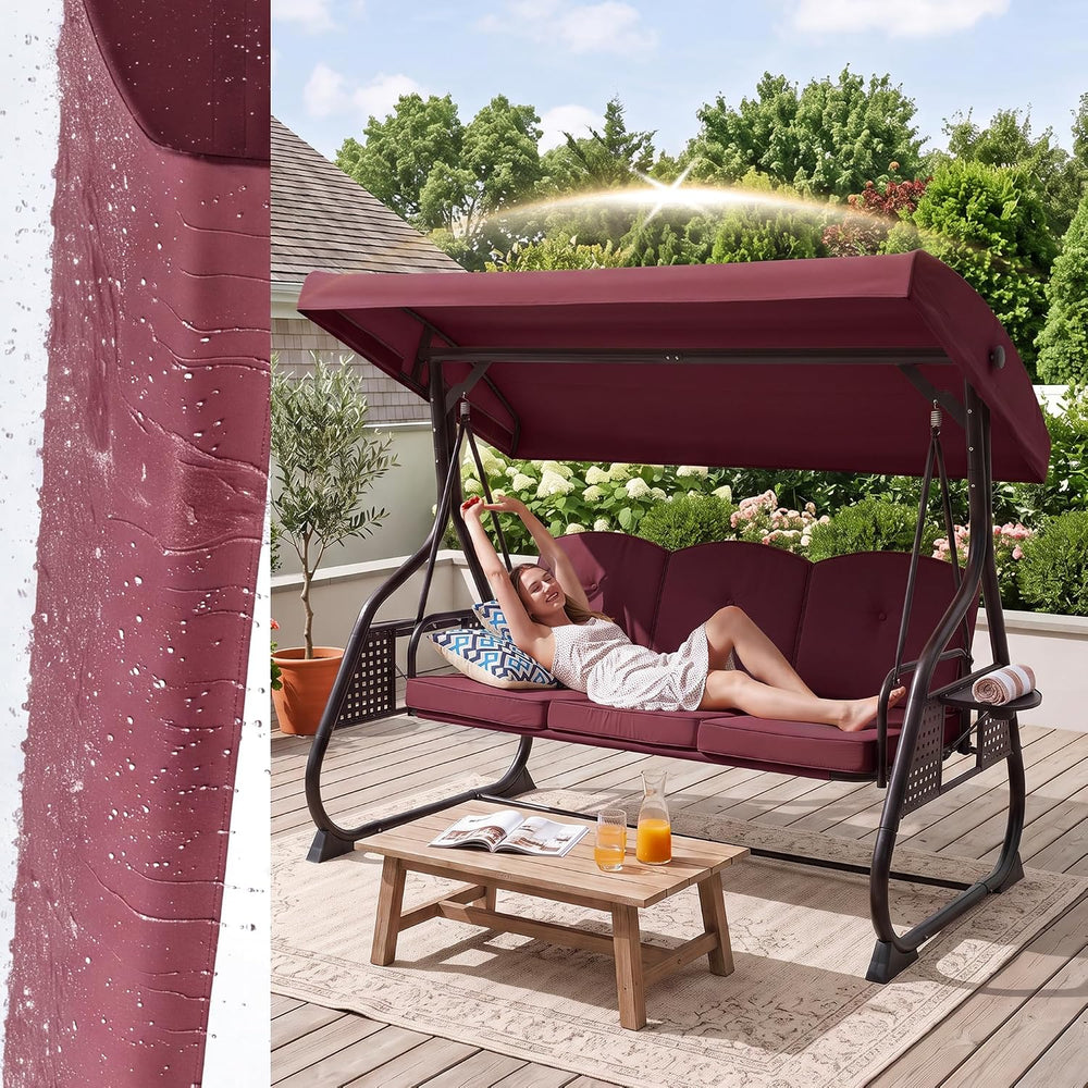 Outdoor Patio Porch Swing Canopy Replacement Cover, 3 Seat Swing Cover UV-Res...