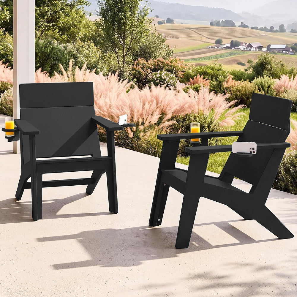 SERWALL Modern Adirondack Chair Tall Lounge Chair with Cup Holder, Black