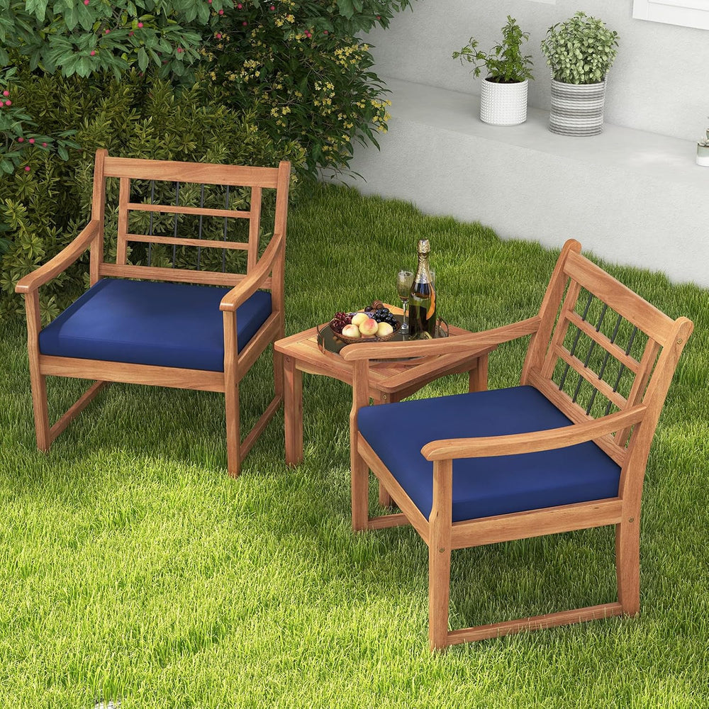 Tangkula 3 Piece Wood Patio Furniture Set, Outdoor Bistro Set w/Soft Seat Cus...