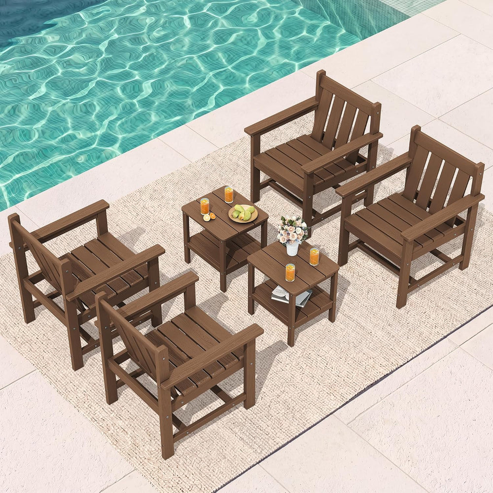 SERWALL 3 Pieces Patio Bistro Set-Outdoor Chairs with Side Table,Brown