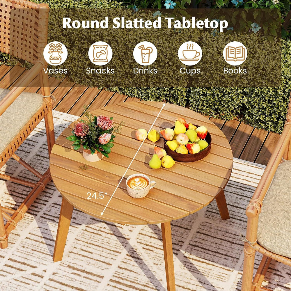 Tangkula Outdoor Side Table, 24.5 Inch Acacia Wood Round Accent Bistro Patio ...