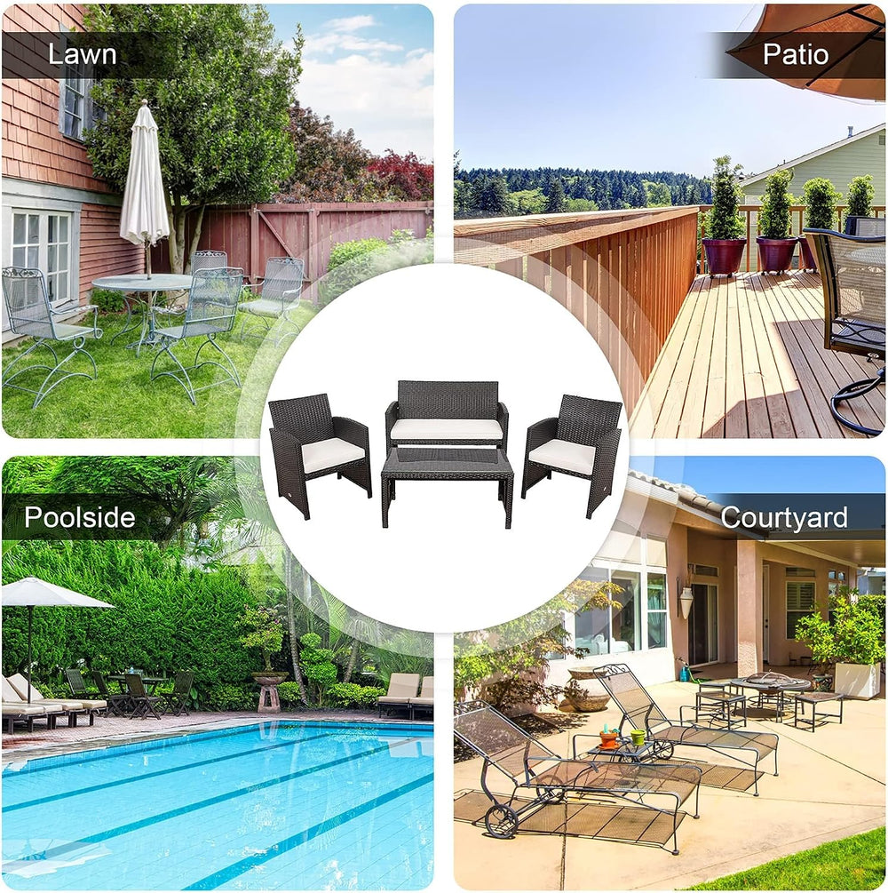 DORTALA 4 Pieces Wicker Patio Furniture Set, Outdoor PE Rattan Conversation S...