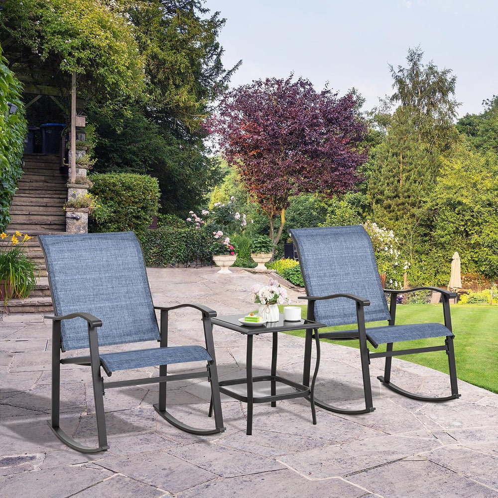 Shintenchi Rocking Chair Outdoor with Table, 3 Piece Rocking Patio Bistro Set...