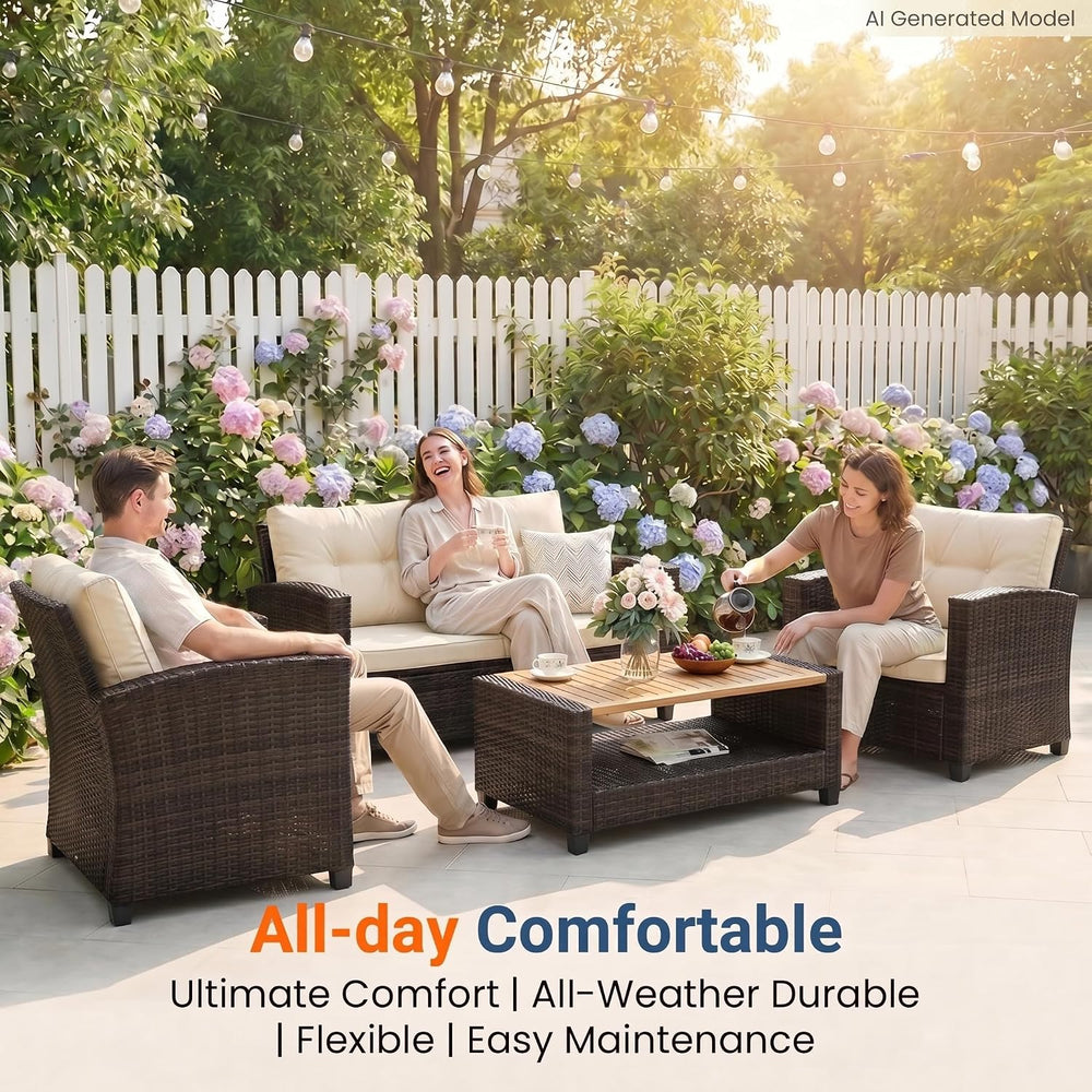 4 Piece Wicker Patio Furniture Set - Sturdy,Easy Assembly,Modern Design