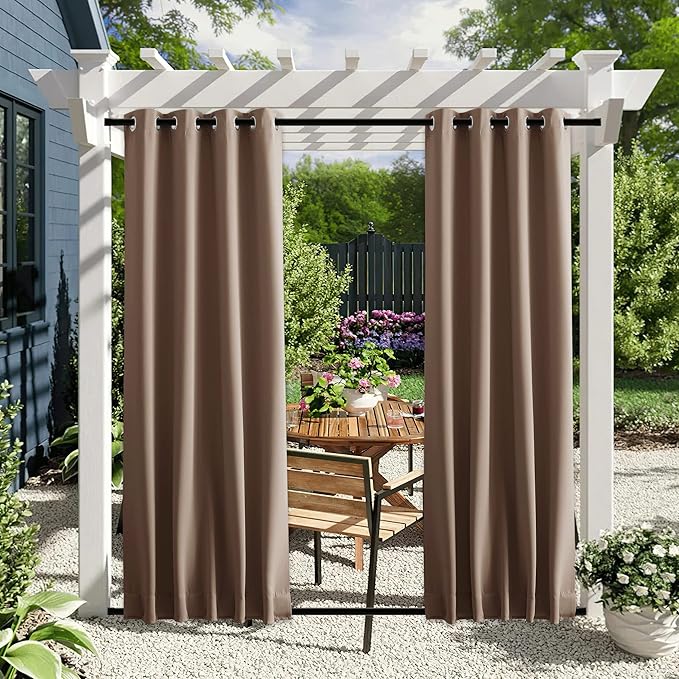 NICETOWN 2 Panels Outdoor Curtains for Patio Waterproof Top & Bottom Grom...