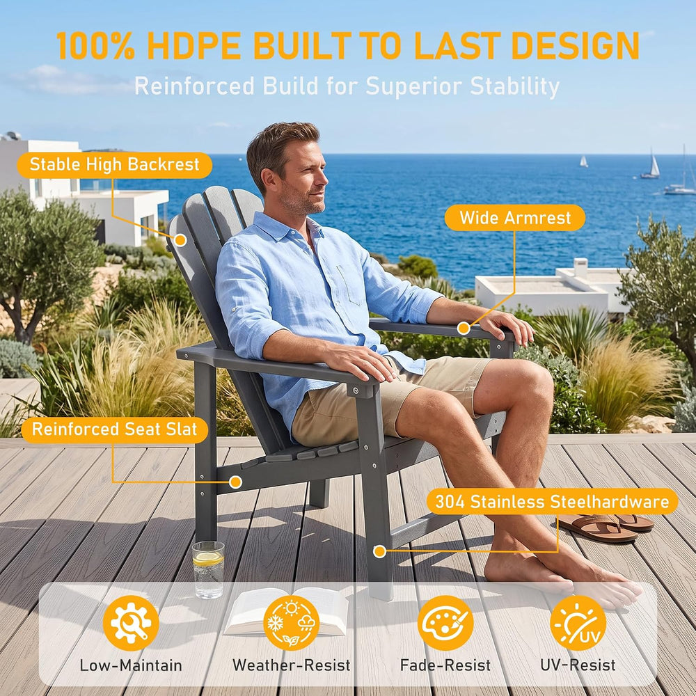 Oversized Stackable Adirondack Chair Set of 2, HDPE Fire Pit Chair