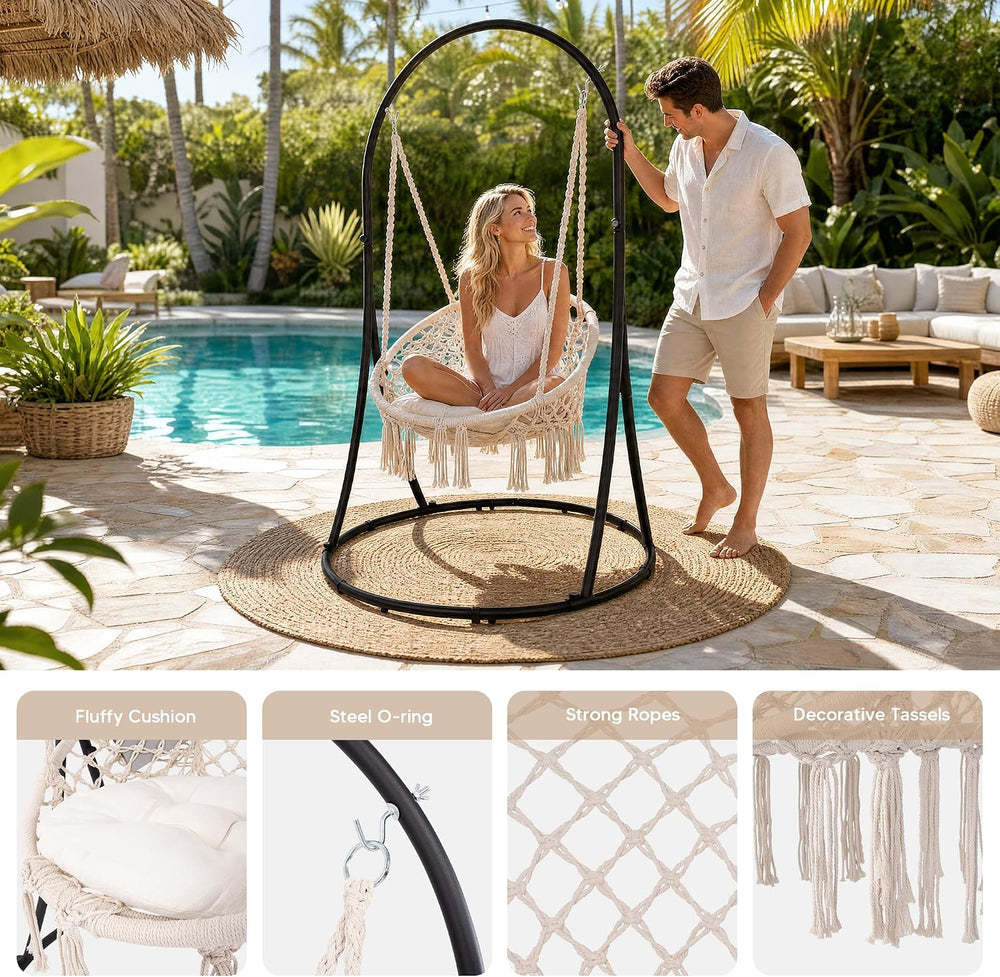 Hammock Chair with Stand Included, Heavy Duty Hanging Chair with Stand, 330 l...