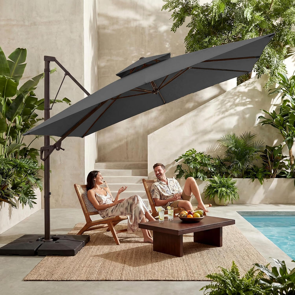 JEAREY 10x10 ft 2-Tier Cantilever Patio Umbrella, Outdoor Offset Umbrella
