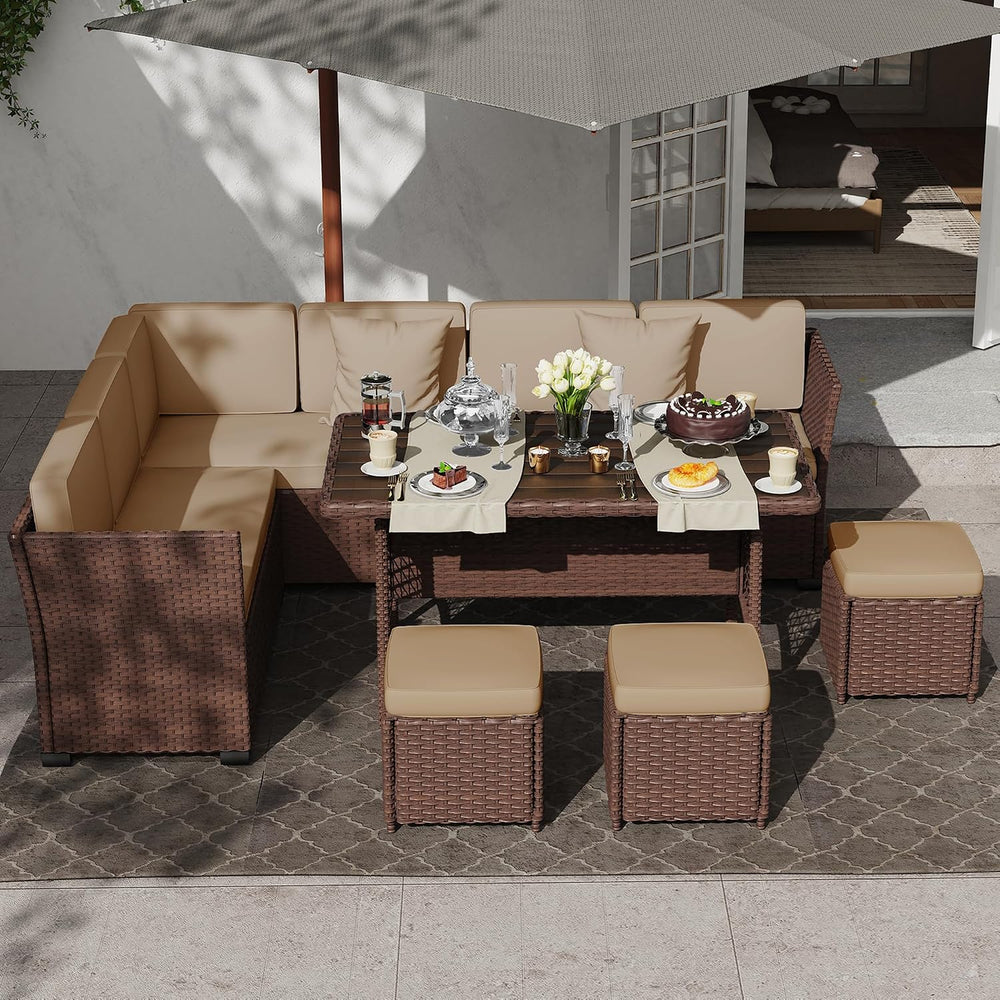 KIGOTY 7 Piece Patio Furniture Set, Outdoor PE Wicker Rattan Outdoor Dining S...