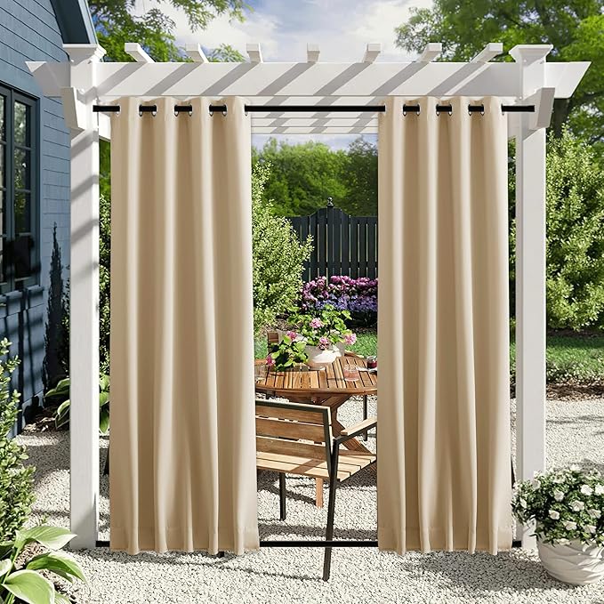 NICETOWN 2 Panels Outdoor Patio Curtains Windproof & Waterproof, Top &amp...