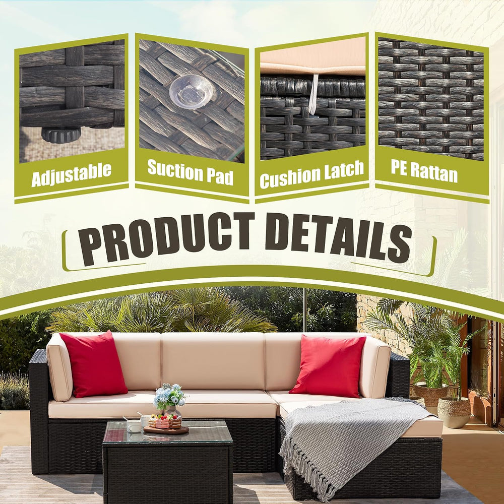 Greesum 5 Piece Patio Conversation Set Wicker Rattan Furniture Outdoor Sofa w...