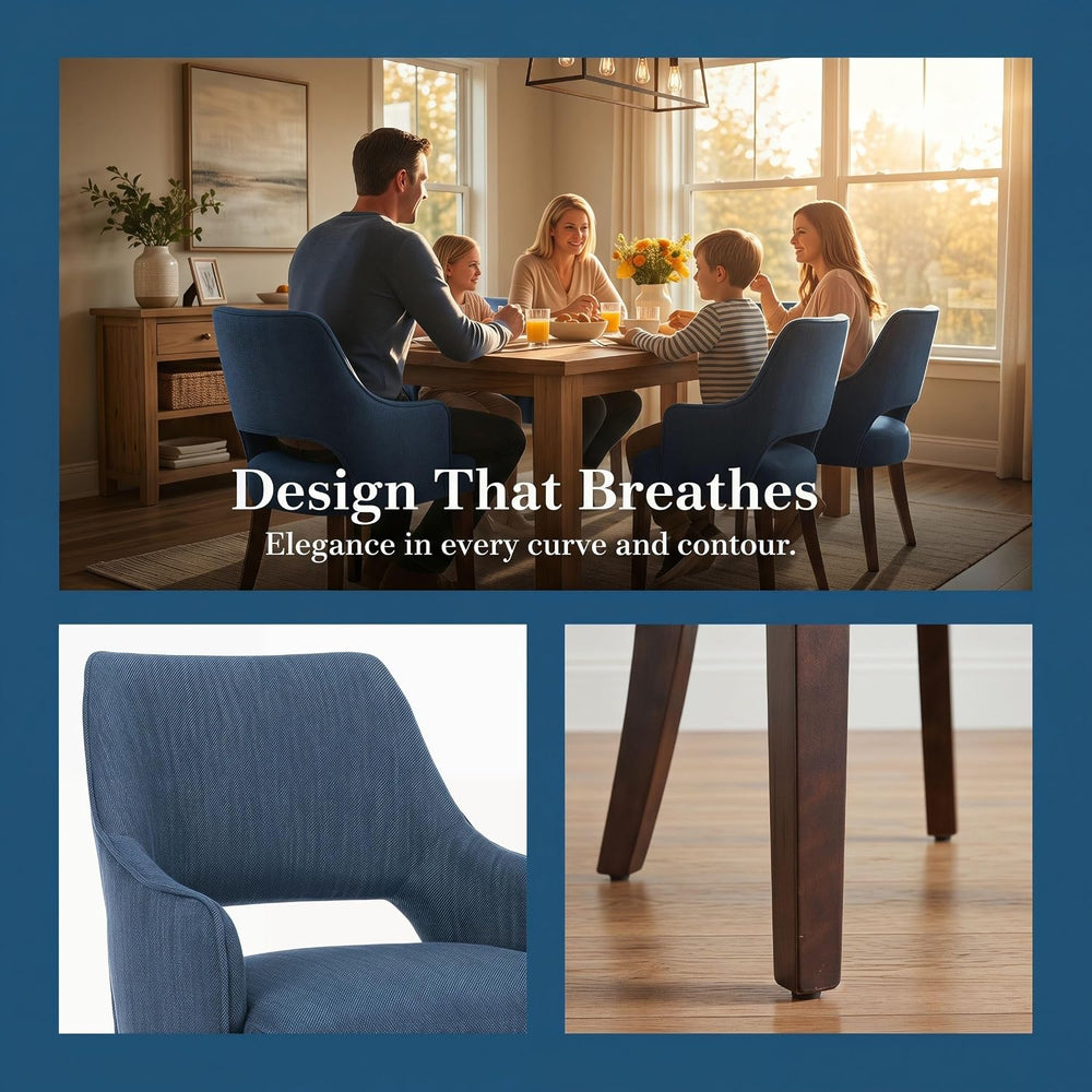 chairus Upholstered Farmhouse Dining Chairs Set of 4, Blue Linen Fabric Dinin...