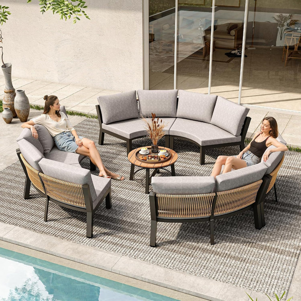 Luxury Patio Furniture Set for 7 People, 5-Piece Curved Patio Conversation Se...