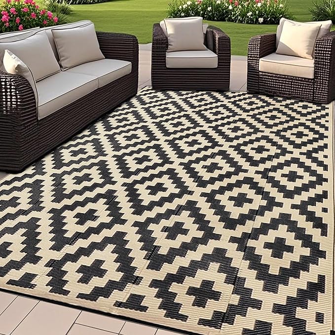 SAND MINE Reversible Mats, Plastic Straw Rug, Modern Area Rug, Large Floor Ma...
